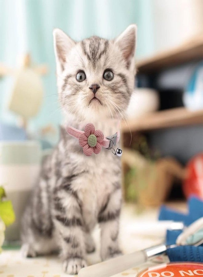 Qpets® Cat Collar - Cute Pink Flower Cat Collar with Bell, Quick Release Adjustable Soft Plush Collar - Image 5